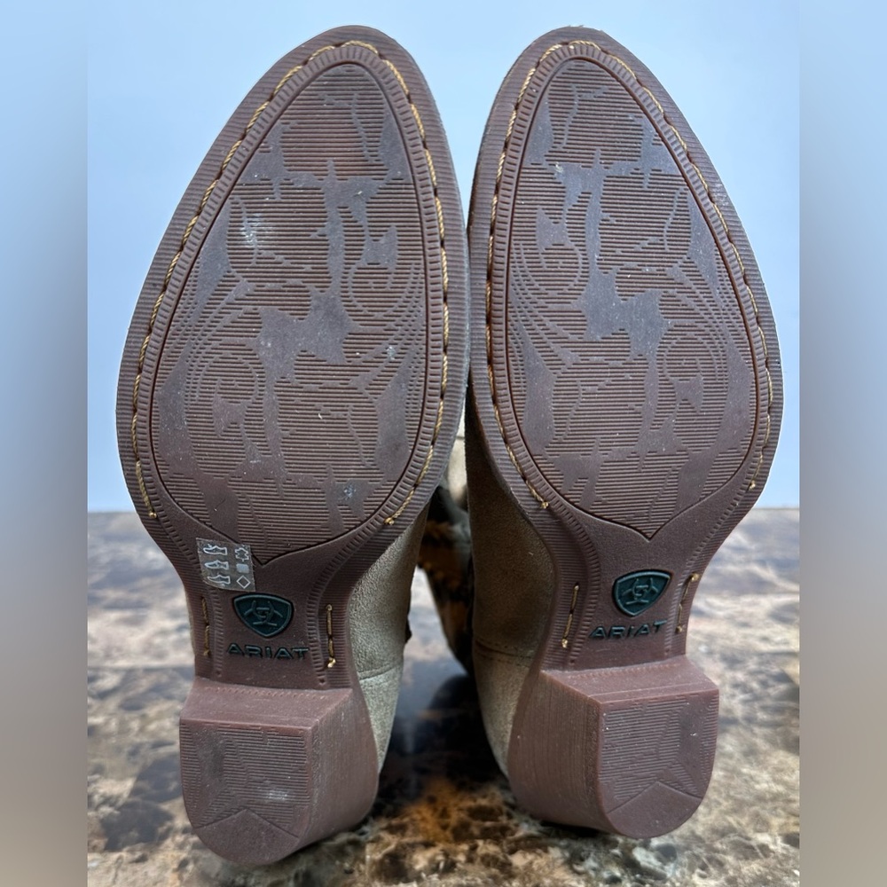 Ariat Women's Leather Round Up Rianda Western Cowgirl Boots Taupe Suede Brown - Picture 11 of 16